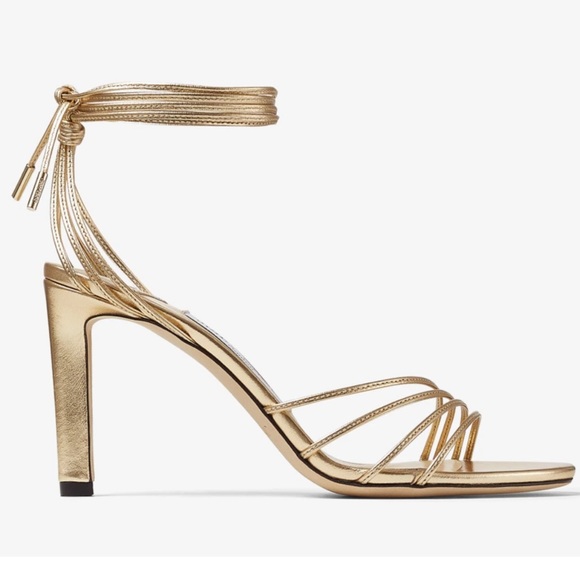 Jimmy Choo Antia 85 Gold Metallic Sandals - Picture 2 of 9